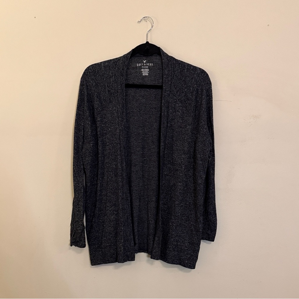 American Eagle Outfitters Charcoal Open Front Cardigan